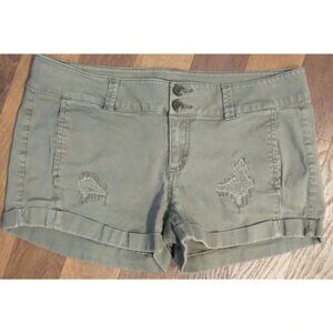 Express Distressed Shorts Size 0 Olive Green Stretch Cuffed Belt Loops Pockets